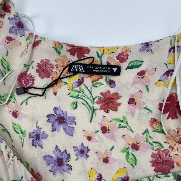 Zara Yellow Floral Cottagecore Puffed Sleeve Dress Womens Size Small Feminine - Picture 3 of 8